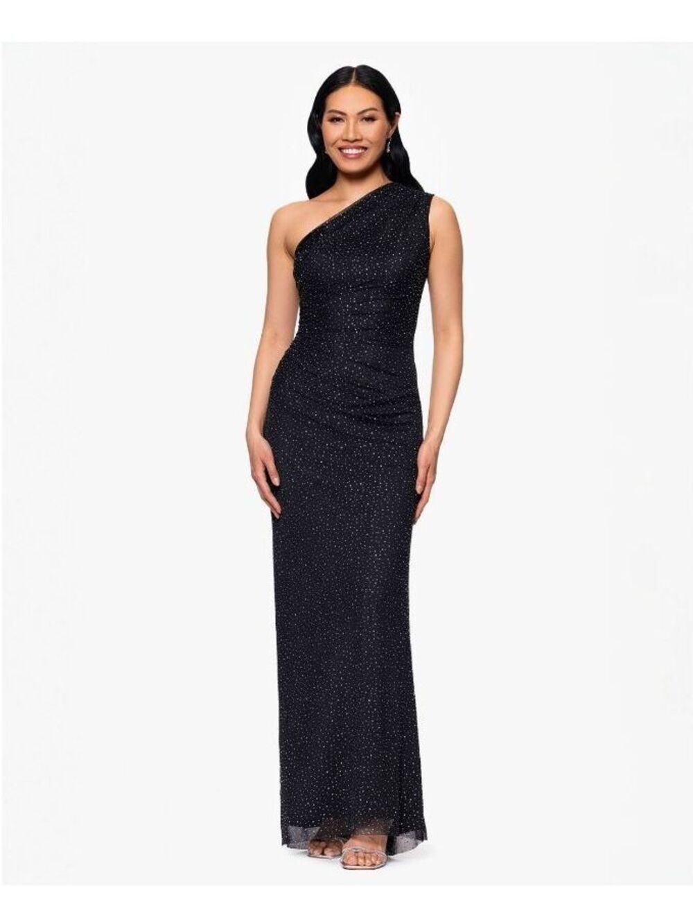 Betsy & Adam Black Solid-Color Studded Long Halter Dress Women Size 10